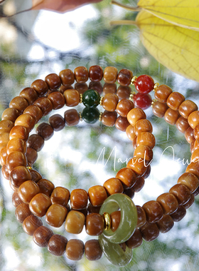 MavelJewelry天然库克老型珠手串原创绿碧玉南红复古风双圈男女