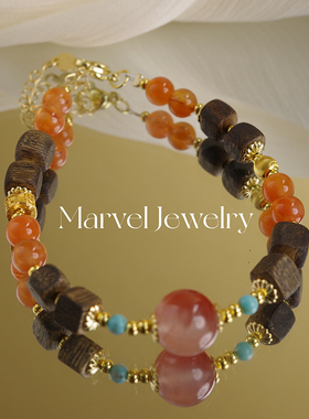 Marvel Jewelry天然沉香冰飘南红手串单圈原创随型设计感手链女士