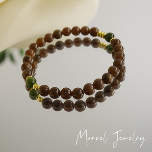 Marvel Jewelry新疆且末糖料和田玉手串单圈原创6mm手链碧玉配珠