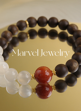 Marvel Jewelry天然沉香手串单圈原创轻奢月光石南红顶珠手链女士