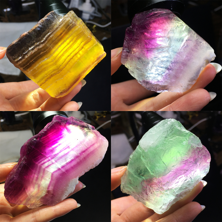 qy天然七彩萤石原石切割片毛料矿物晶体不规则装饰品摆件一物一图