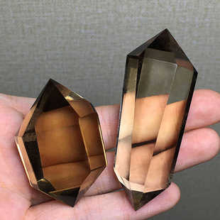 天然茶水晶双尖六棱柱子手握烟晶石原石原矿打磨吊坠桌面装饰摆件