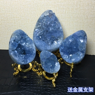 天然蓝晶洞簇天青石原石矿物蛋形心形聚宝盆蓝色水晶家居桌面摆件