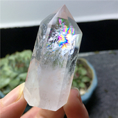 天然白水晶柱子彩虹原石打磨六棱单尖柱家居客厅办公桌摆件装 饰品