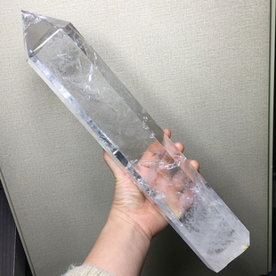 天然白水晶柱子原石打磨单尖六棱大柱子彩虹胶花家居桌面消磁摆件