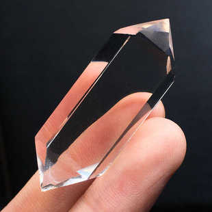 天然白水晶柱双尖透体六棱蓝针柱彩虹消磁吊坠挂饰手握把玩件摆件