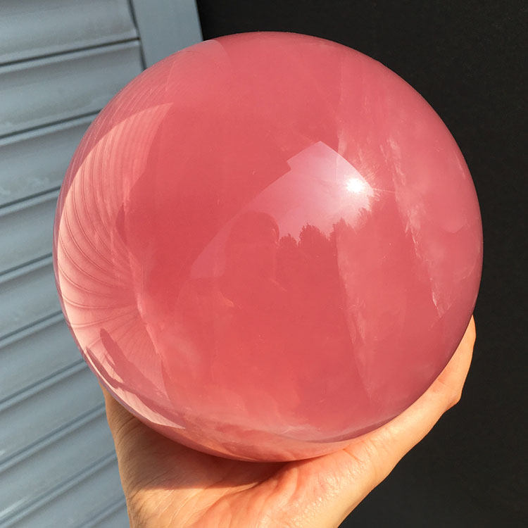 天然粉水晶球六芒星光马粉彩虹芙蓉石20厘米超大尺寸桌面玄关摆件