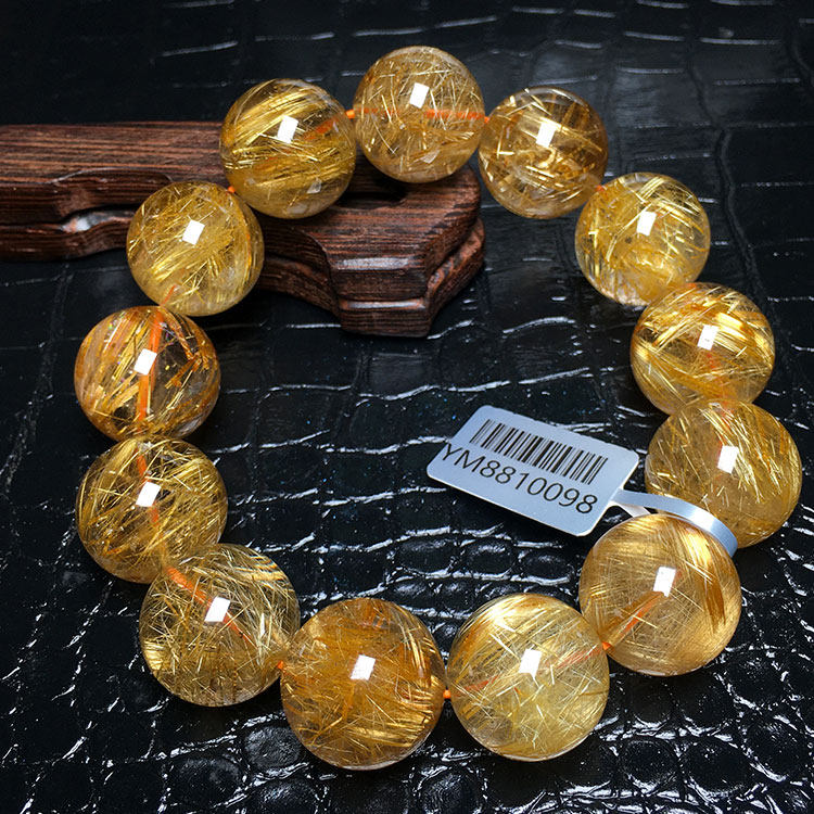 天然金发晶手链钛晶顺发手串金黄色猫眼石男女同款单圈手链装饰品