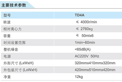 新品上海卢湘仪TD4A实验室低速离心机50mlx6低噪音4000r/min定时