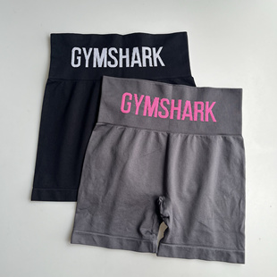 女弹力紧身运动织带三分热裤 Gymshark 鲨鱼高腰收腹提臀健身短裤
