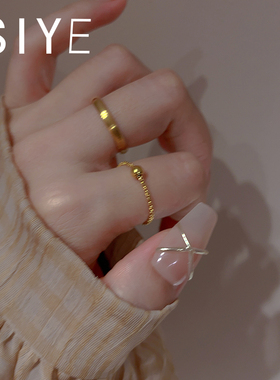 法式轻奢高级感小众设计vatage中古高宝色转运珠拉丝金属戒指女