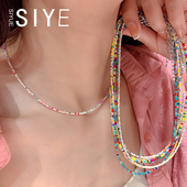 新中式 糖果色项圈彩色手工串珠项链马卡龙少女颈链米珠复古锁骨链