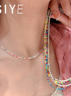 新中式糖果色项圈彩色手工串珠项链马卡龙少女颈链米珠复古锁骨链