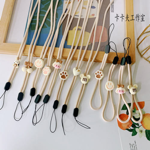 可爱卡通猫爪樱桃奶白色手机挂绳可调节挂脖绳手腕绳校卡工牌挂件