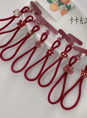 时尚安可拉红酒红色蝴蝶结小鱼手机短挂绳防摔手腕绳ccd相机挂链