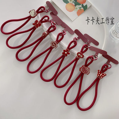 时尚安可拉红酒红色蝴蝶结小鱼手机短挂绳防摔手腕绳ccd相机挂链