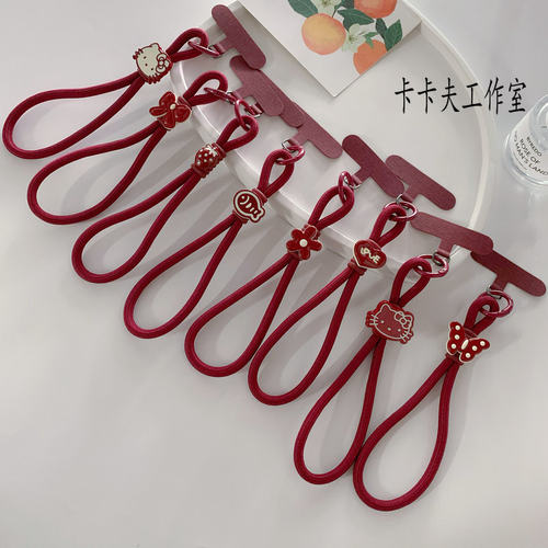 时尚安可拉红酒红色蝴蝶结小鱼手机短挂绳防摔手腕绳ccd相机挂链