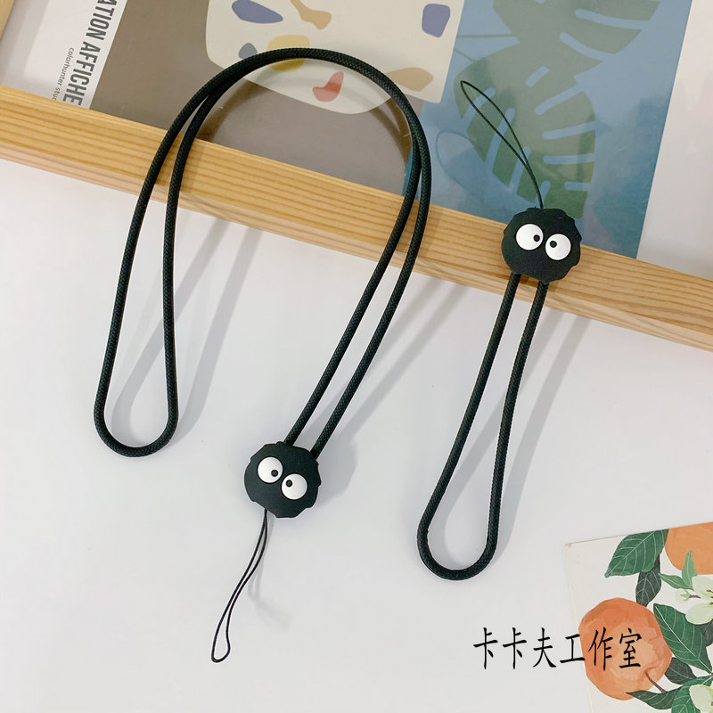 时尚可爱煤球黑色手机挂绳硅胶手腕绳防摔挂脖绳ccd相机挂件挂饰