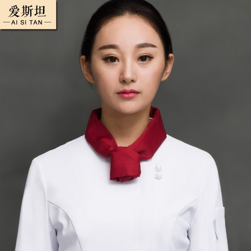 西餐厅汗巾男女厨师领巾三角巾酒红色涤棉厨房酒店厨师工作服领结