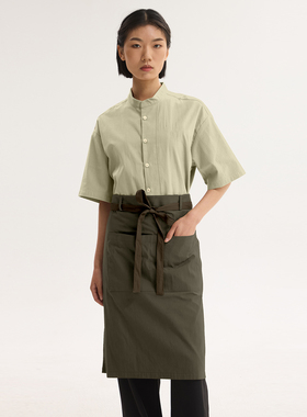 山野风餐厅轻食自助餐服务员服装手作茶饮烘焙工作服立领棉质绿色