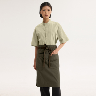山野风餐厅轻食自助餐服务员服装手作茶饮烘焙工作服立领棉质绿色