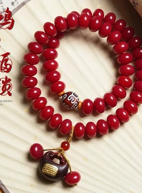鸿运多福菩提手串男算盘珠双圈手持本命红菩提子佛珠念珠文玩手链