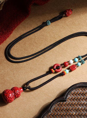 原矿帝王砂祥云葫芦吊坠女项链挂件天然朱砂福禄葫芦本命年毛衣链