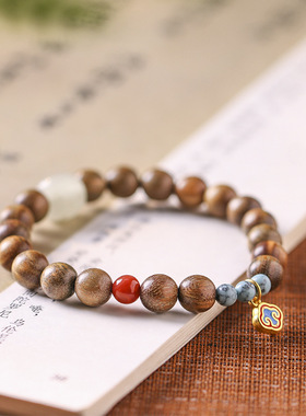 原木森系小众DIY创意檀木念珠紫檀木绿檀8mm念珠混搭玉石桶珠手链