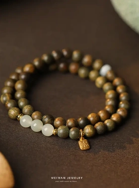 『檀望晴』为晚天然绿檀手链女和田玉纯银手串小众新中式古风礼物