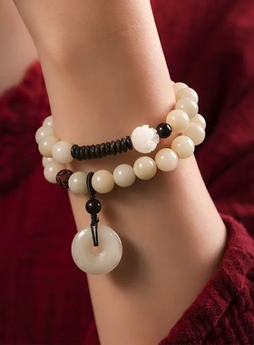 天然绿檀DIY手工编织风化菩提珠多宝平安扣双圈手串创意文艺手链
