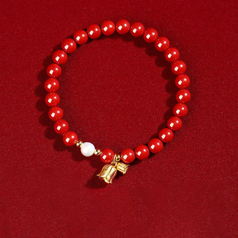 女款红玛瑙手串铃兰花手链红色水晶玉髓生日礼物送妈妈生日送女友