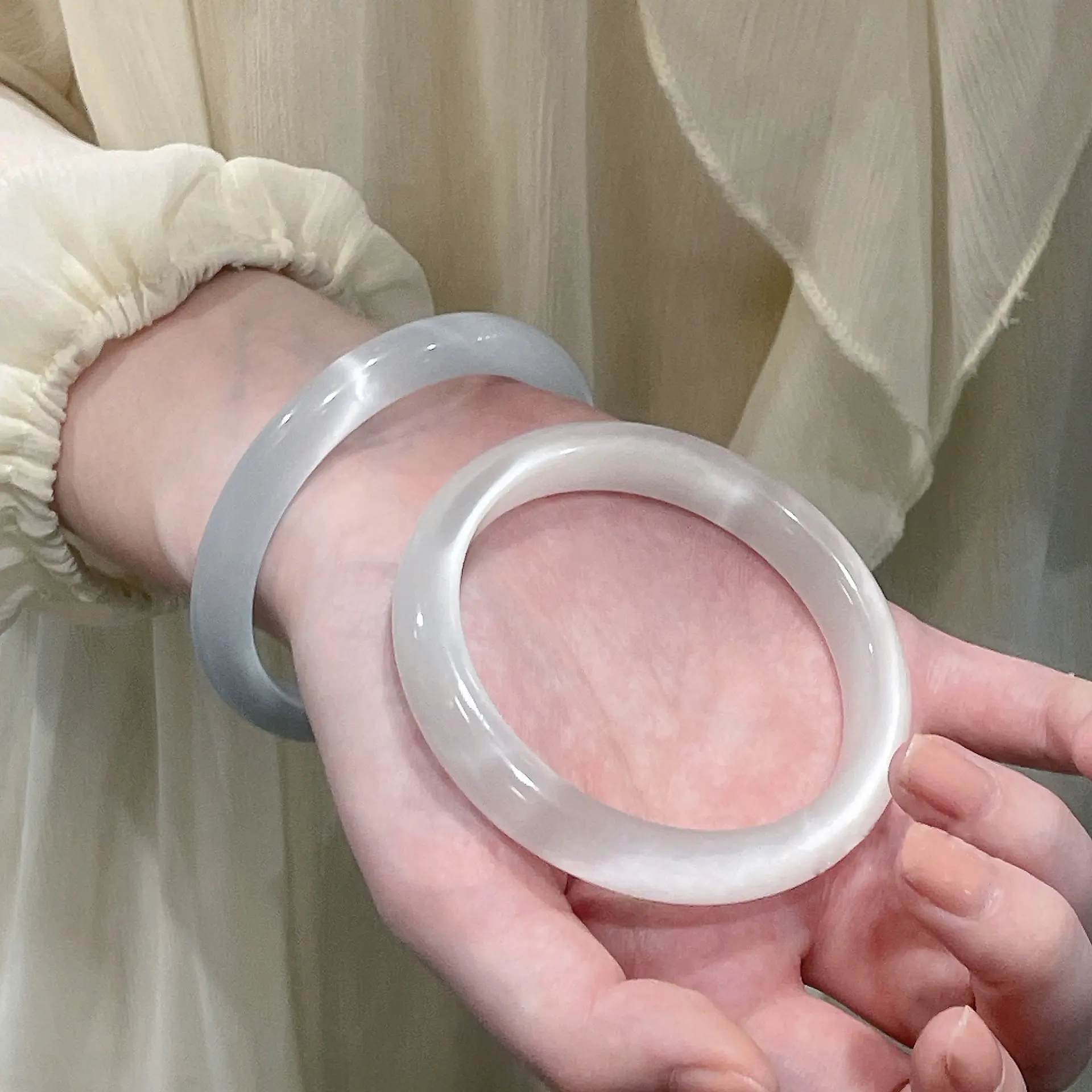 自有工厂猫眼石手镯冰冰蓝香槟金白月光玻璃细支银灰紫色旅游