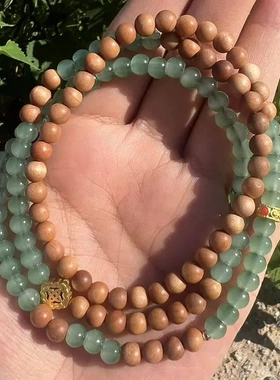 印度老山檀香圆珠两圈手链和田玉设计感手串清新手饰