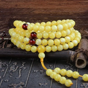 蜜蜡二代老蜜蜡米珠鸡油黄琥珀手串浮盐水白蜜散珠108高温逸香