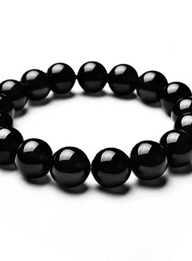 仿黑曜石男女款单款圆珠手链玻璃手串琉璃6-16mm水晶地摊货源