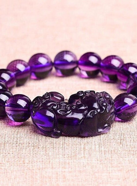 人造紫水晶貔貅女士款手链紫色玻璃皮丘手串爆款地摊货源景区