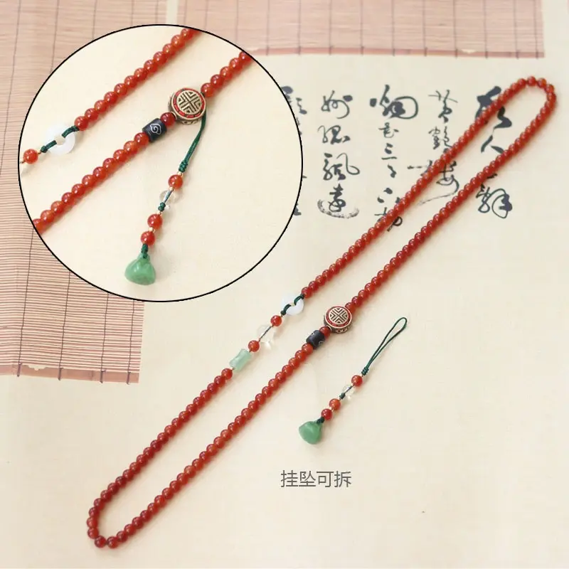 斜挎项链女多用新中式文艺背背链旗袍配饰 天然红玛瑙毛衣链长款