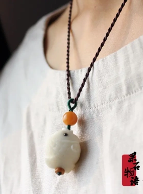 菩提子项链 天然白象牙果雕刻小鱼吊坠 简约文艺范女短款项坠