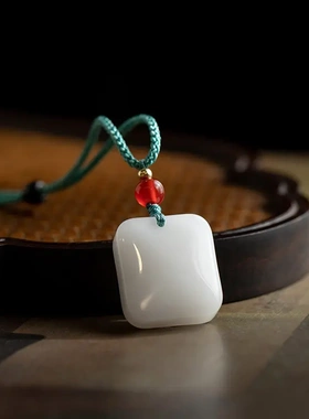 【小无事】新疆金丝玉白玉平安牌吊坠羊脂白挂件玉佩毛衣链项链
