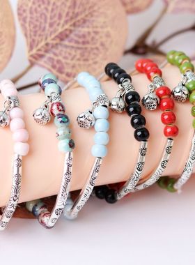 新款国风陶瓷穿珠手链女莲蓬学生DIY弯管手链手串景区纪念品