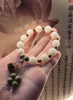 五台白玉菩提子手串女款文玩佛珠盘玩南瓜莲花珠情侣手链