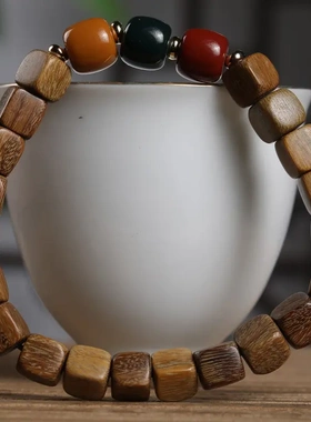 绿檀方块珠阿拉善手串檀香木佛珠手链文玩念珠饰品女文艺单圈手饰