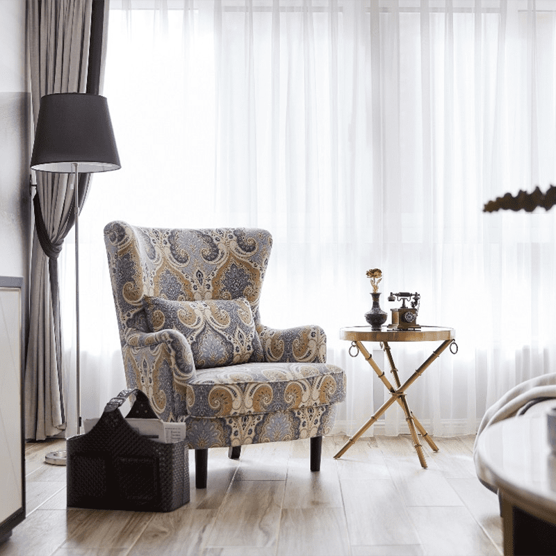单人沙发椅布艺美式立体织花面料