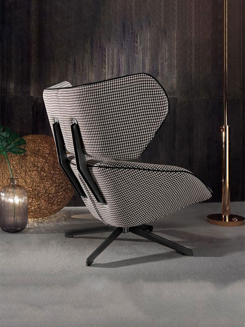 北欧单人沙发客厅阳台千鸟格意式