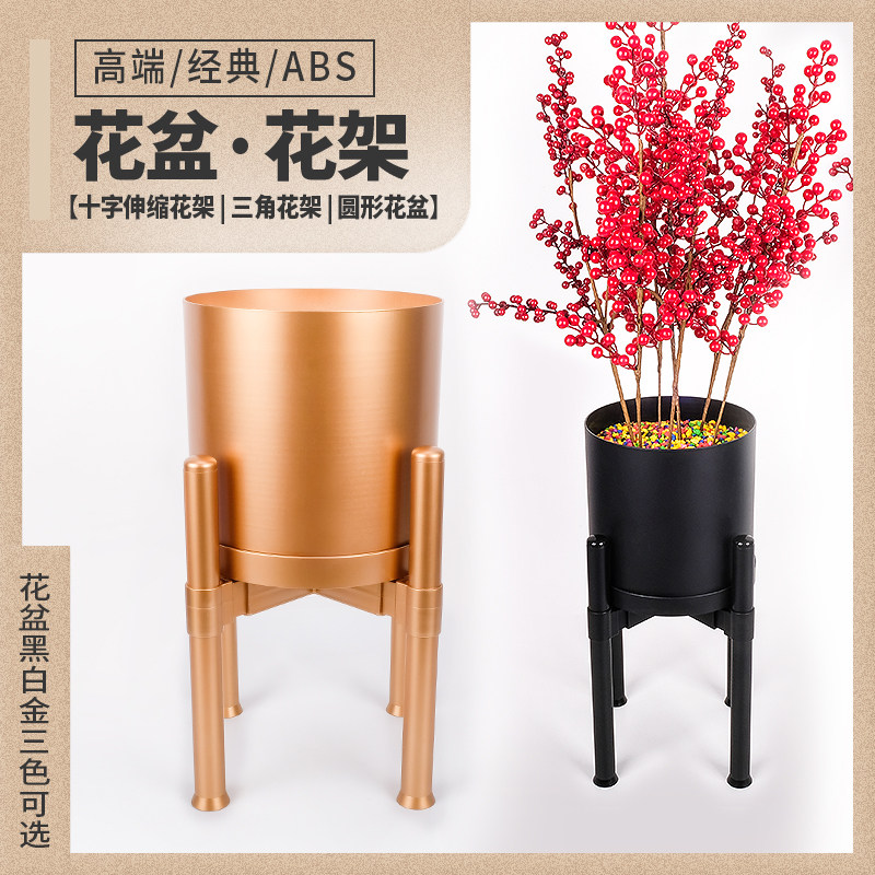 塑料烤漆圆桶花卉简约大号绿萝花盆带托盘花架子家用客厅绿植盆栽