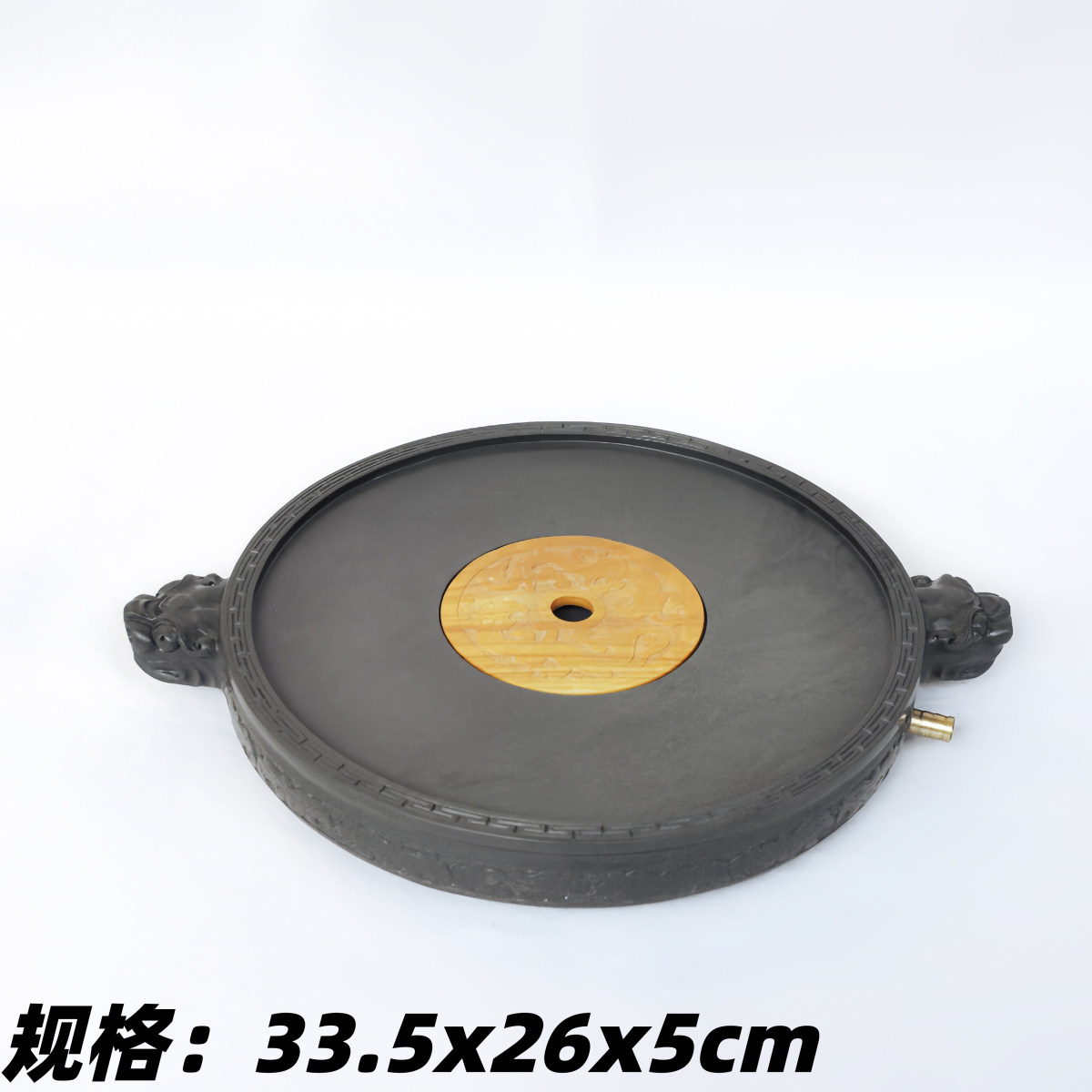 攀枝花苴却砚手工雕刻螭龙茶盘石质细腻仿古精雕刻三足收藏石色