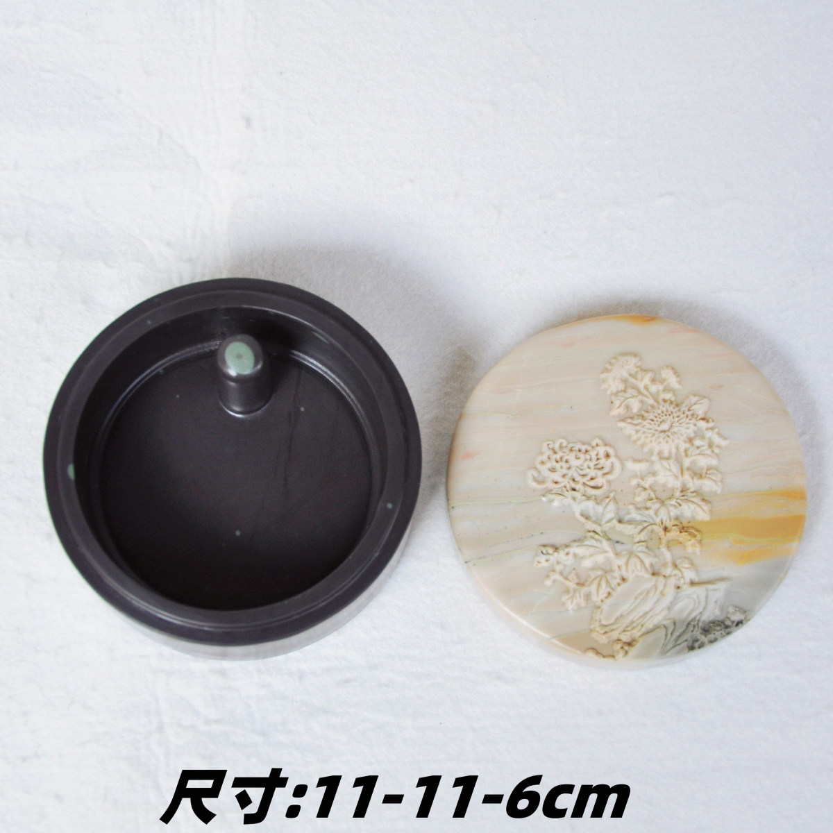 攀枝花苴却砚手工精雕菊花盖砚精品玉化料实用盖砚石质细腻