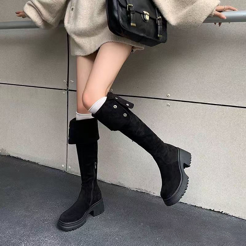 新款过膝长筒靴冬款高跟长靴百搭两穿显瘦高筒骑士靴小个子马丁靴