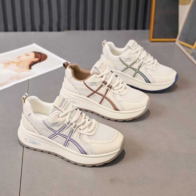 厚底华夫阿甘鞋女2026春季新款休闲增高运动鞋小个子慢跑老爹女鞋