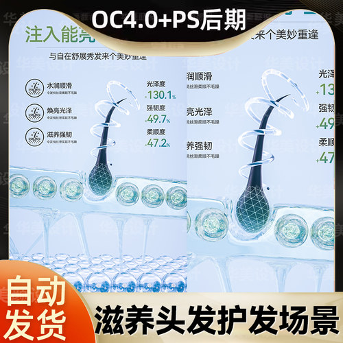 护发毛躁干枯修复烫染柔顺滋润头发丝psd详情特效C4D工程源文件oc